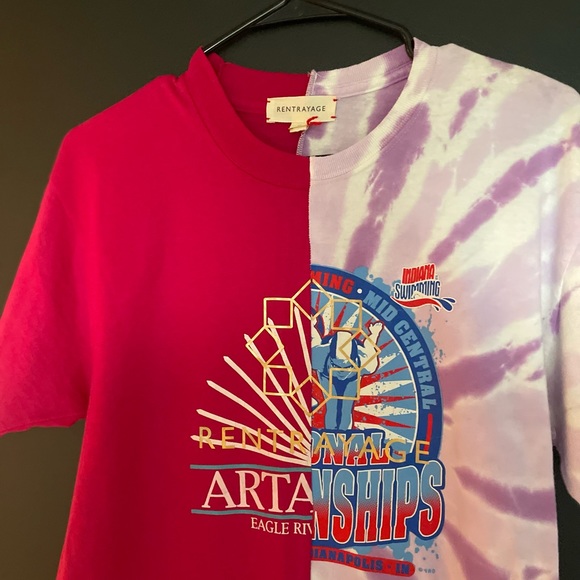 NWOT Rentrayage up-cycled split oversized tee with chrome detail size M - Picture 4 of 8